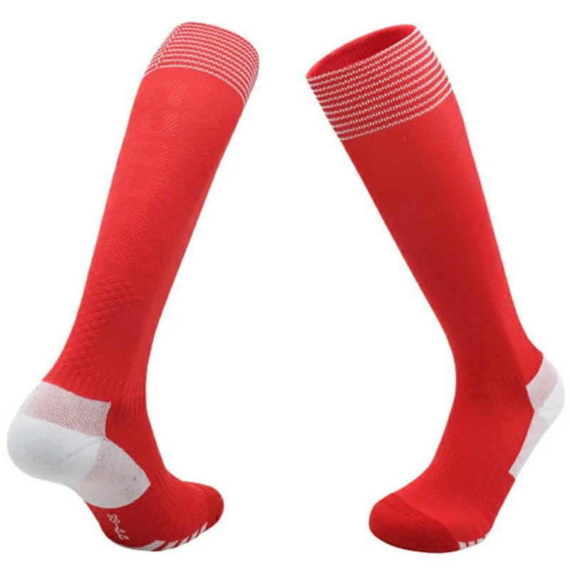 PORFIN Size S Summer Professional Soccer Socks Thickened Non Slip High Tube Striped Football Socks - Red