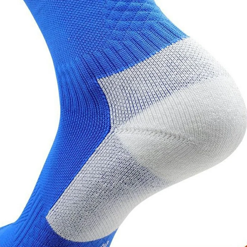 PORFIN 1 paire de chaussettes de football professionnelles Chaussettes à tube long épaisses antidérapantes, M pour pointure 34-38 - Bleu
