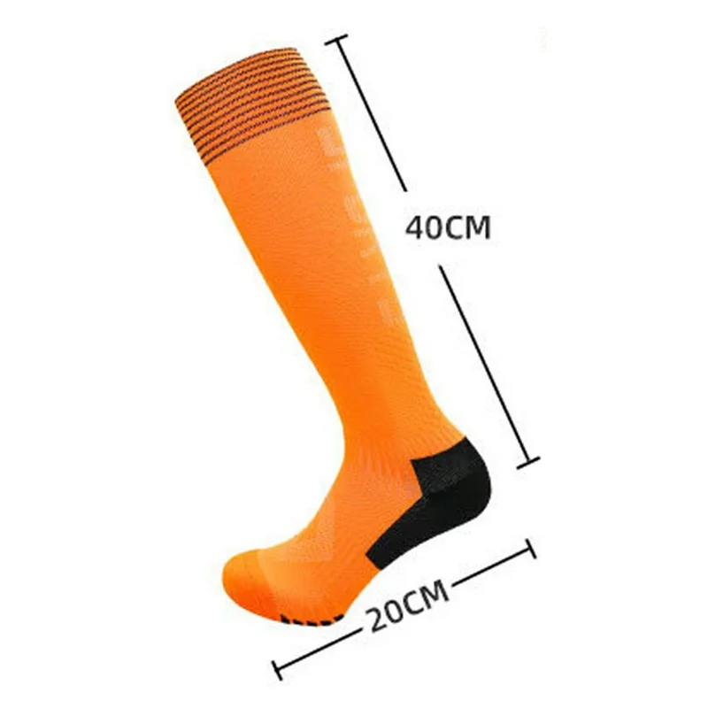 PORFIN 1 Pair Professional Soccer Socks Thicken Non-Slip Terry Bottom Long Tube Socks, M for Shoe Size 34-38 - Fluorescent Green