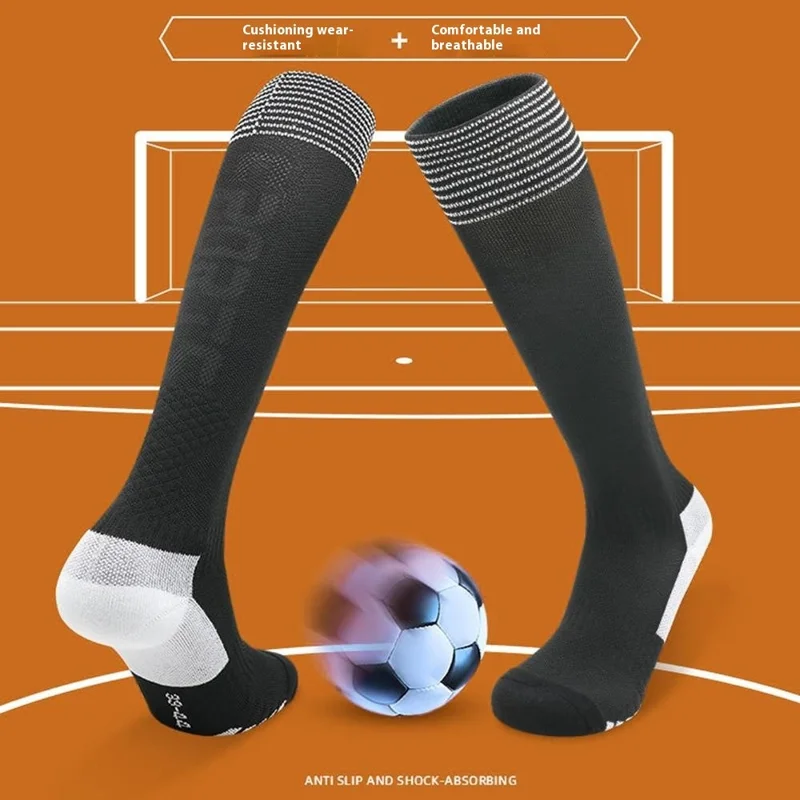 PORFIN 1 Paire de Chaussettes de Football Professionnelles Épaissies Antidérapantes avec Semelle en Éponge, Long Tube, Taille L pour Pointure 39-44 - Vert Fluorescent