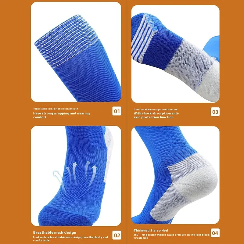 PORFIN 1 Paire de Chaussettes de Football Professionnelles Épaissies Antidérapantes avec Semelle en Éponge, Long Tube, Taille L pour Pointure 39-44 - Vert Fluorescent