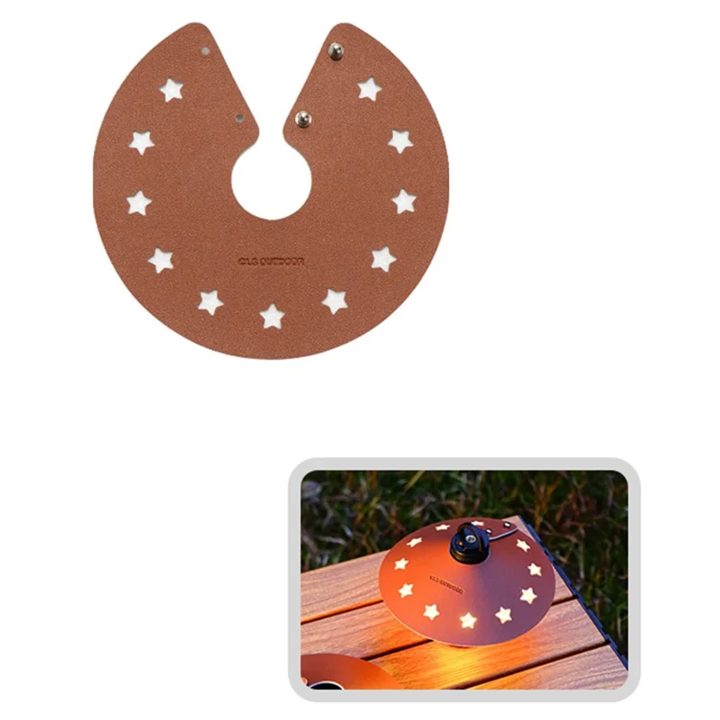 CLS Size S Star Design Lampshade Cover Portable PU Leather Light Shade for Outdoor Camping - Brown