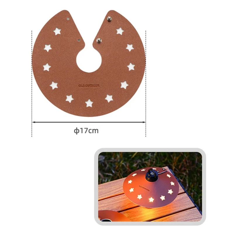 CLS Size S Star Design Lampshade Cover Portable PU Leather Light Shade for Outdoor Camping - Brown