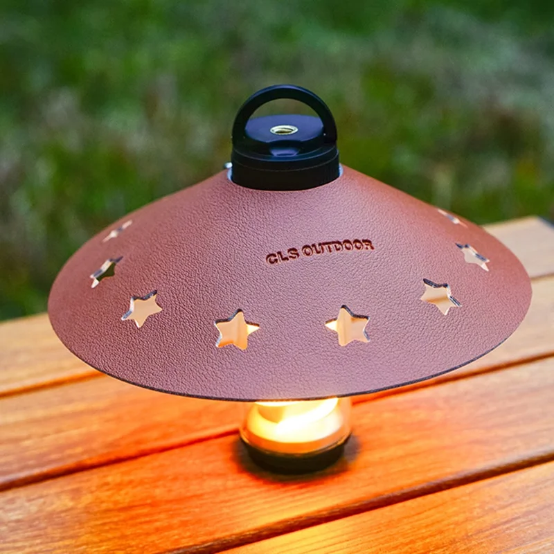 CLS Size S Star Design Lampshade Cover Portable PU Leather Light Shade for Outdoor Camping - Brown