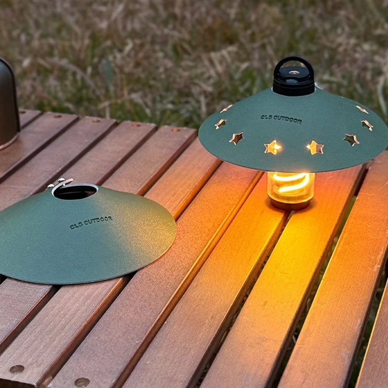 CLS Size S Star Design Lampshade Cover Portable PU Leather Light Shade for Outdoor Camping - Brown