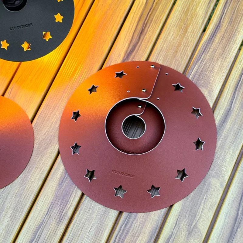 CLS Size S Star Design Lampshade Cover Portable PU Leather Light Shade for Outdoor Camping - Brown