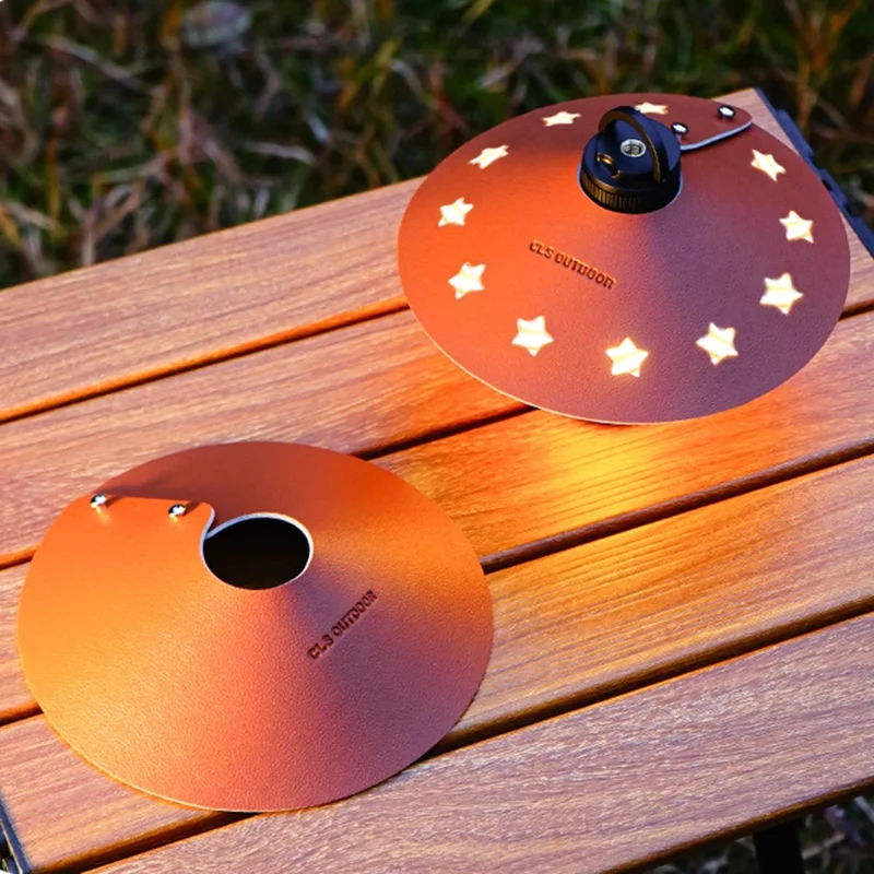 CLS Size S Star Design Lampshade Cover Portable PU Leather Light Shade for Outdoor Camping - Brown