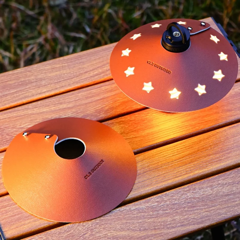CLS Size L Star Design Lampshade Cover Portable PU Leather Light Shade for Outdoor Camping - Black