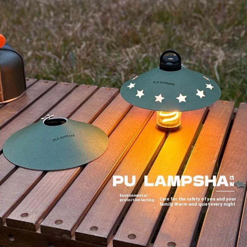 CLS Size L Star Design Lampshade Cover Portable PU Leather Light Shade for Outdoor Camping - Black