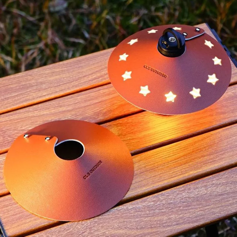 CLS Size L Solid Color Lampshade Cover Portable PU Leather Light Shade for Outdoor Camping - Brown