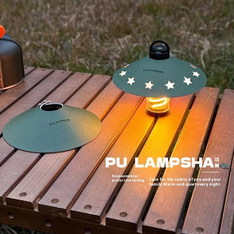 CLS Size L Solid Color Lampshade Cover Portable PU Leather Light Shade for Outdoor Camping - Army Green