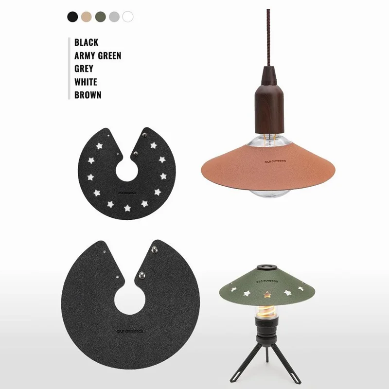 CLS Size L Solid Color Lampshade Cover Portable PU Leather Light Shade for Outdoor Camping - Army Green