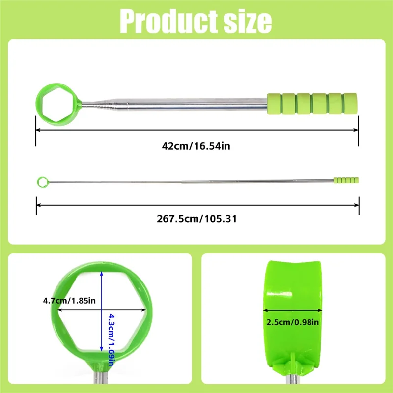 D541 Stainless Steel Golf Ball Retriever 2.7m Telescopic Picker Grabber with Comfortable EVA Grip - Green