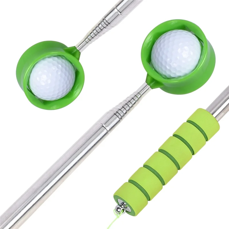 D541 Stainless Steel Golf Ball Retriever 2.7m Telescopic Picker Grabber with Comfortable EVA Grip - Green