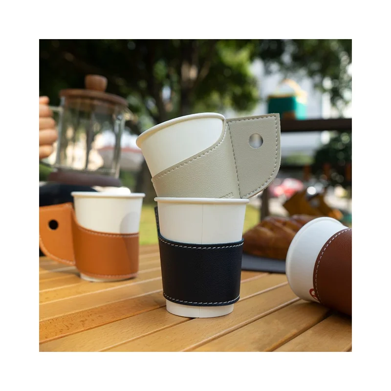 Manchon en cuir PU CLS Outdoor pour tasse de camping, pique-nique et BBQ - Protection contre la chaleur et les brûlures - Marron clair