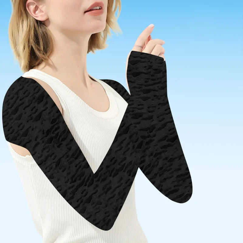 Summer Long Sleeve Sun Protection Shawl Ice Silk Shoulder Cover Cycling Breathable UV Protection Arm Sleeves - Black