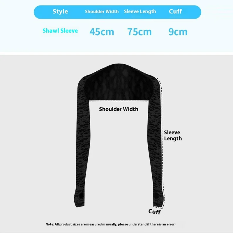 Summer Long Sleeve Sun Protection Shawl Ice Silk Shoulder Cover Cycling Breathable UV Protection Arm Sleeves - Black