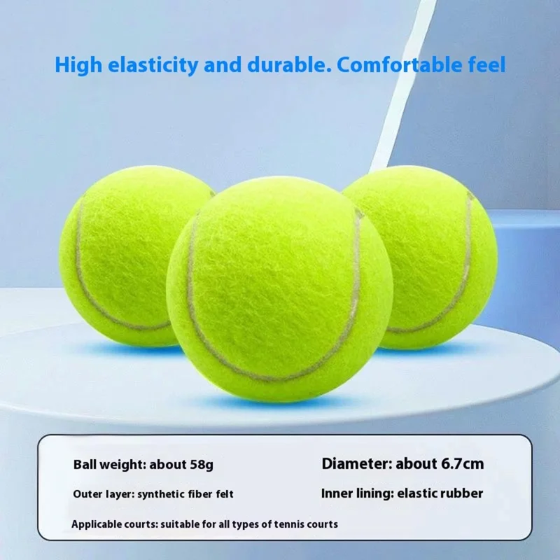 Diameter 6.7cm Practice Training Tennis Ball High Bounce Rubber Core Felt Tennis Ball