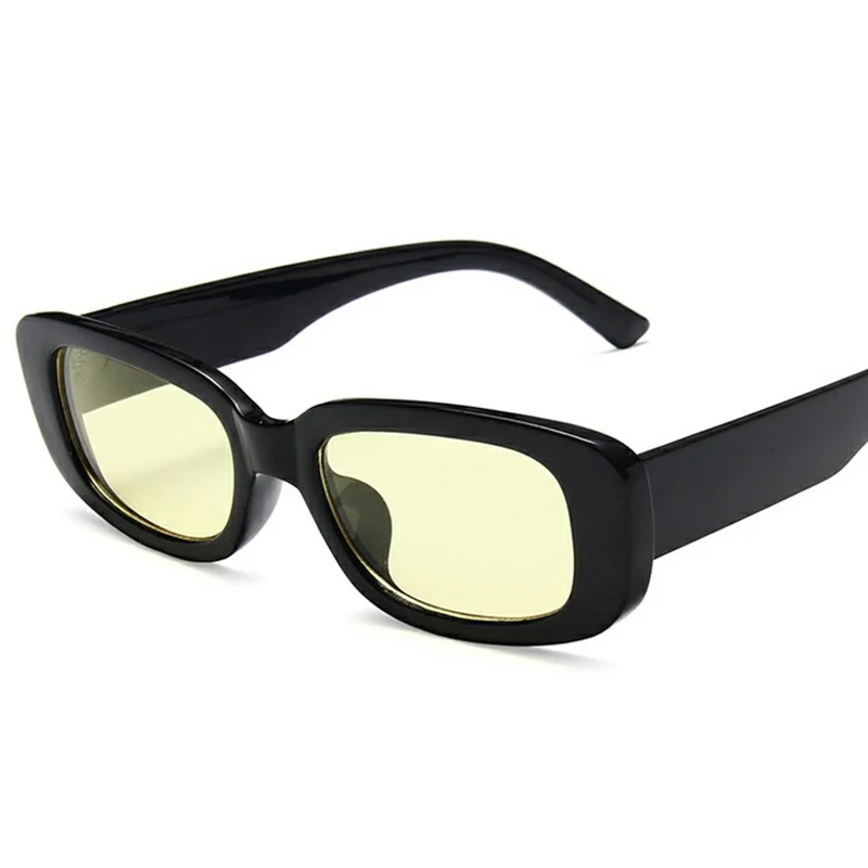 Square Frame Sunglasses Retro Lightweight Sun UV Protection Glasses for Small Faces - Black Frame / Yellow Lens