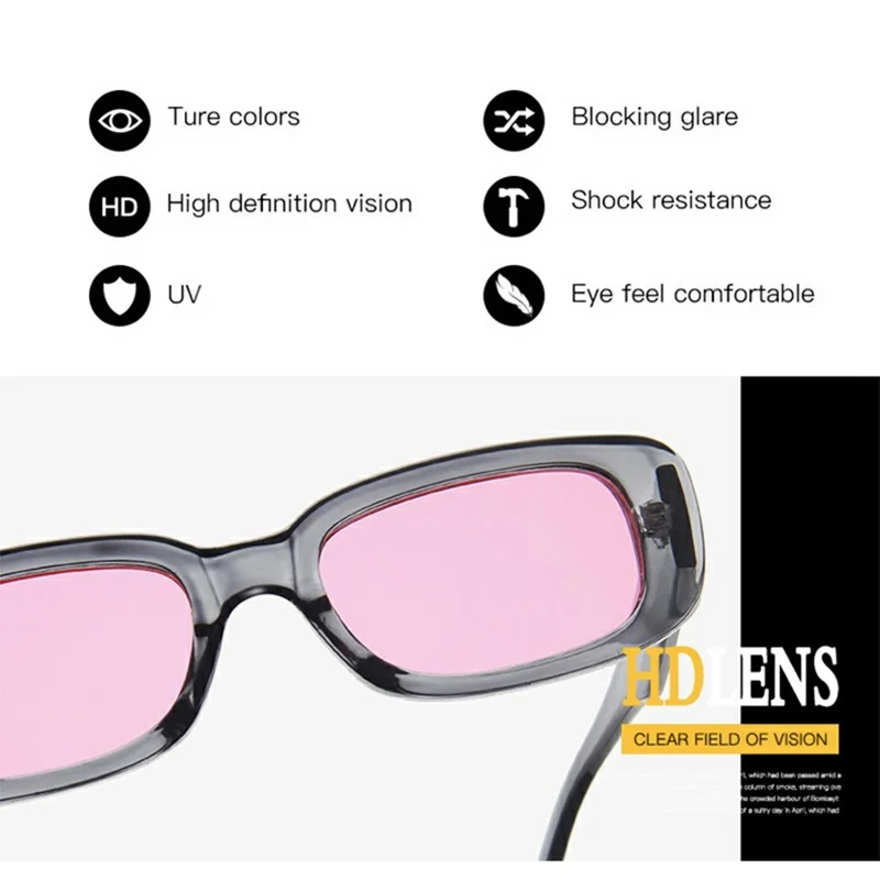 Square Frame Sunglasses Retro Lightweight Sun UV Protection Glasses for Small Faces - Black Frame / Yellow Lens