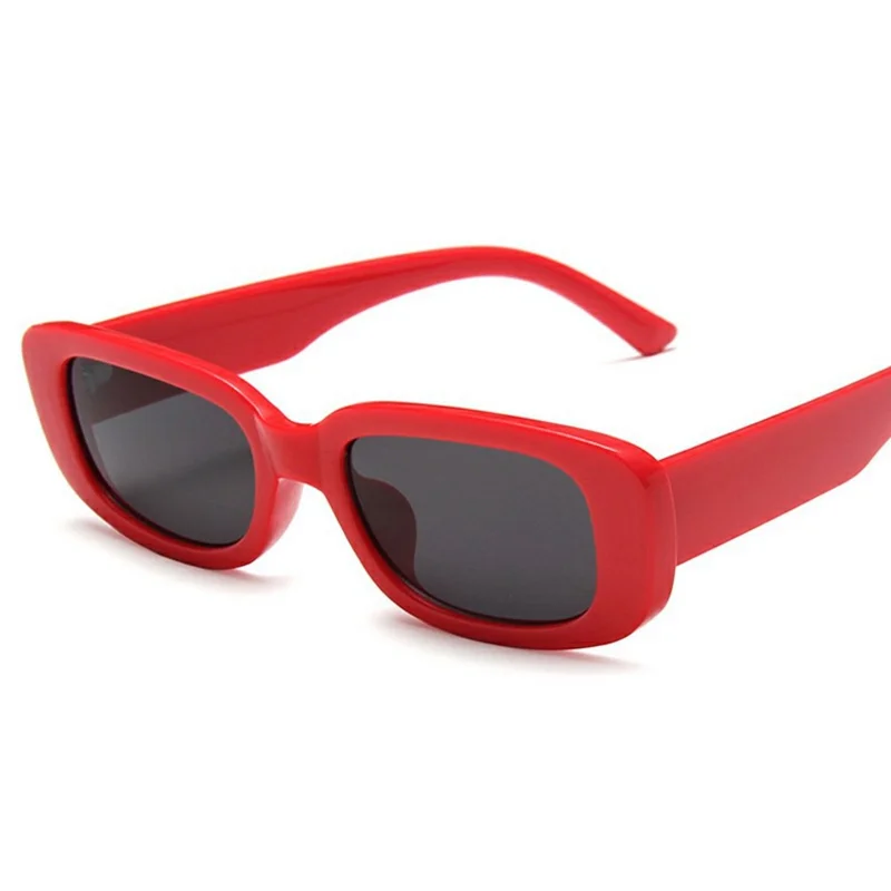 Square Frame Sunglasses Retro Lightweight Sun UV Protection Glasses for Small Faces - Red Frame / Grey Lens