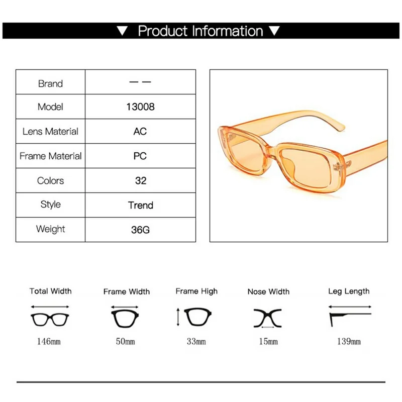 Square Frame Sunglasses Retro Lightweight Sun UV Protection Glasses for Small Faces - Clear Orange