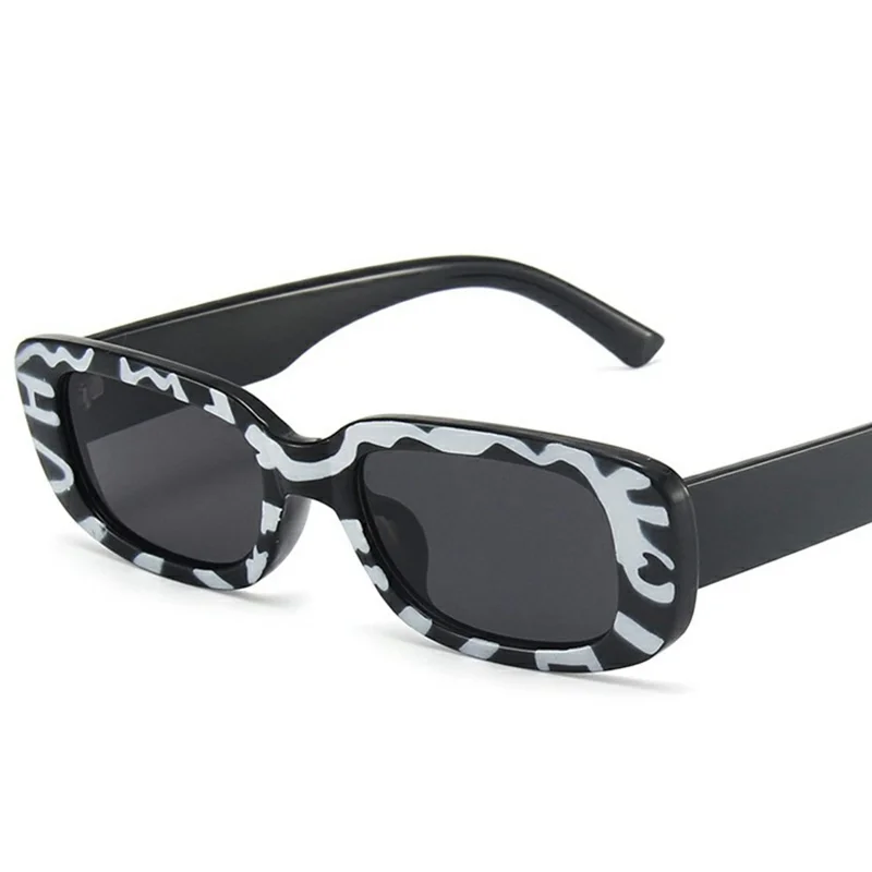 Square Frame Sunglasses Retro Lightweight Sun UV Protection Glasses for Small Faces - Leopard Print Frame / Grey Lens