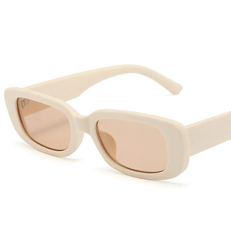 Square Frame Sunglasses Retro Lightweight Sun UV Protection Glasses for Small Faces - Beige Frame / Light Tan Lens