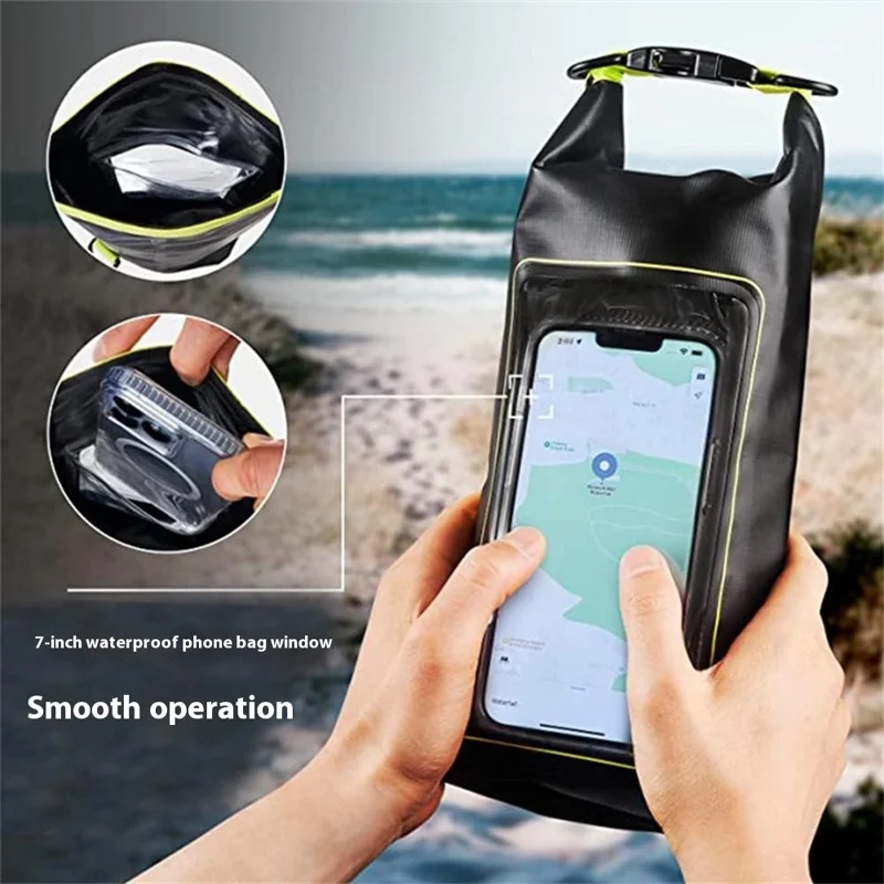2L Waterproof Dry Bag 500D PVC Swimming Outdoor Large Capacity Phone Protection Crossbody Bag - Army Green