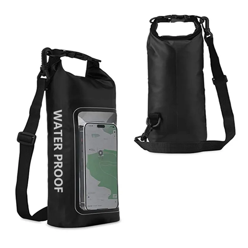 Borsa Impermeabile da 5L Dry Bag 500D PVC per Nuoto e Attività Outdoor, Grande Capacità con Protezione per Telefono, Tracolla - Nero
