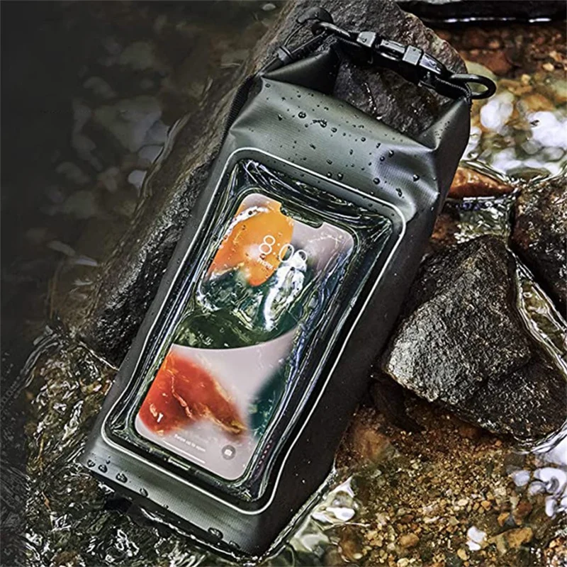 Borsa Impermeabile da 5L Dry Bag 500D PVC per Nuoto e Attività Outdoor, Grande Capacità con Protezione per Telefono, Tracolla - Nero