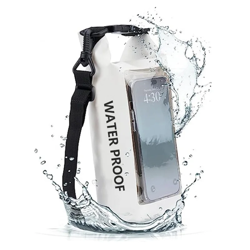 Borsa Impermeabile da 5L Dry Bag 500D PVC per Nuoto e Attività Outdoor, Grande Capacità con Protezione per Telefono, Tracolla - Nero
