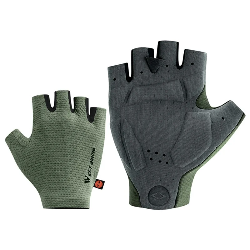 WEST BIKING YP0211268 Luvas Profissionais de Ciclismo com Absorção de Impacto e Respiráveis - Verde Militar / M