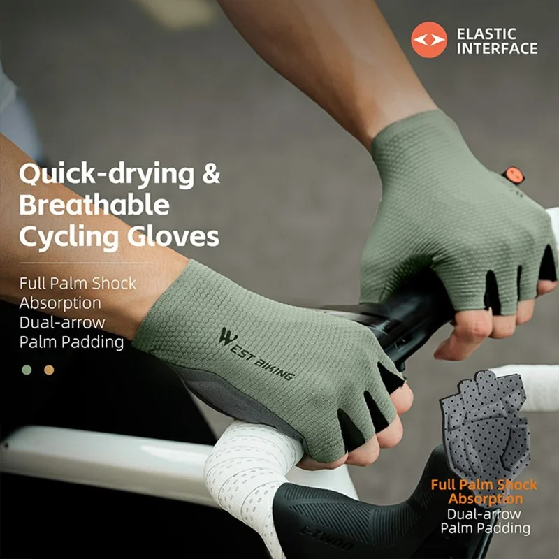 WEST BIKING YP0211268 Luvas Profissionais de Ciclismo com Absorção de Impacto e Respiráveis - Verde Militar / M