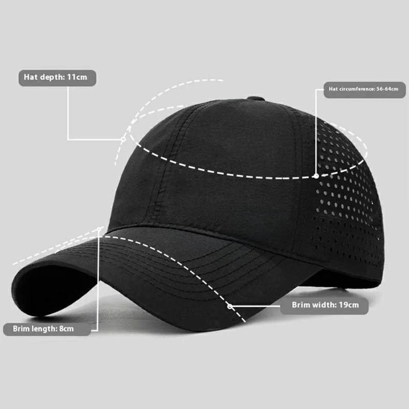 Unisex Sommer Schnelltrocknende Baseball Cap Stilvolle Lässige Verstellbare Atmungsaktive Sonnenschutz Mütze - Schwarz