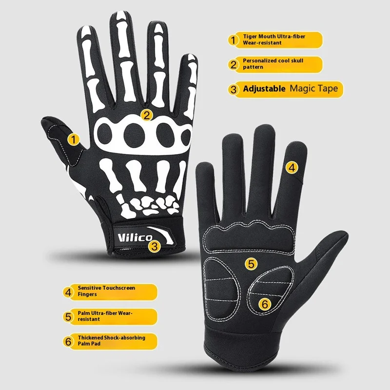 VILICO A0143 1 Paar Vollfinger-Fahrradhandschuhe Rennrad MTB Stoßdämpfende Rutschfeste Touchscreen-Handschuhe - M