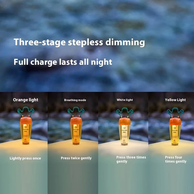 Möhrenförmige Outdoor-Campinglampe mit 4 Modi, stufenloser Dimming, USB-aufladbar, Zelt-Picknick-Magnetlampe - Orange