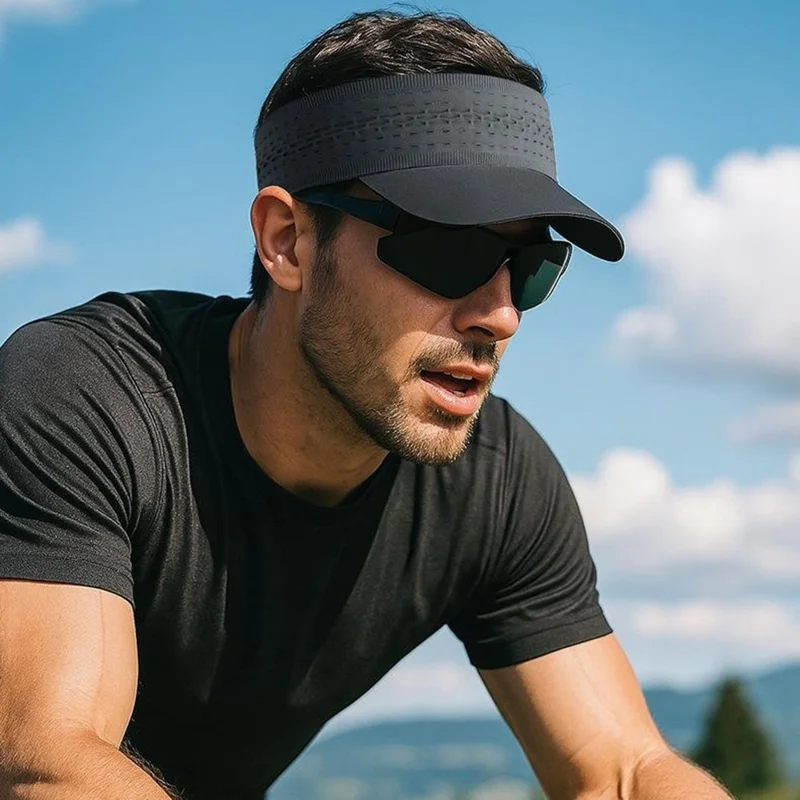 Marathon Laufender Sonnenschild Nahtloses Breites Sportkopfband mit Rand Hohe Elastizität Schnell Trocknende Weiche Mütze - Schwarz