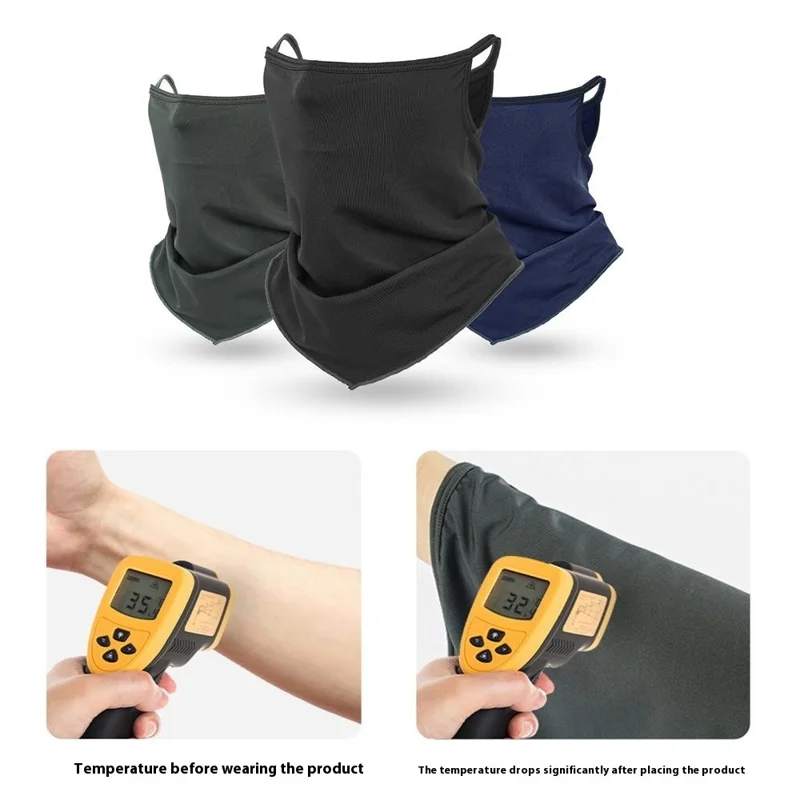 SHINEMEOTH Summer Milk Silk Sun Protection Face Mask with Ear Loop Moisture Wicking Neck Gaiter - Black