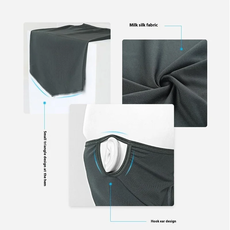 SHINEMEOTH Summer Milk Silk Sun Protection Face Mask with Ear Loop Moisture Wicking Neck Gaiter - Black