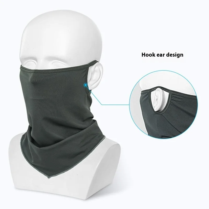 SHINEMEOTH Summer Milk Silk Sun Protection Face Mask with Ear Loop Moisture Wicking Neck Gaiter - Black
