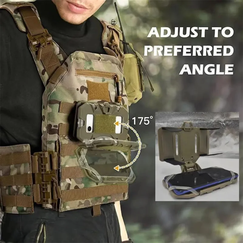 MOLLE-Mounted Foldable Phone Holder Chest Front Vest Attachment Phone Navigation Mount Board - Khaki