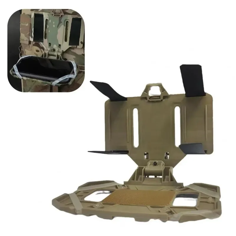 MOLLE-Mounted Foldable Phone Holder Chest Front Vest Attachment Phone Navigation Mount Board - Khaki