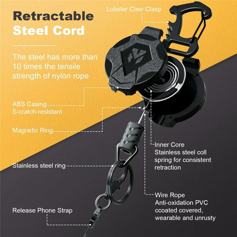2Pcs Retractable Key Chain Magnetic Pull Rope Anti-Lost Keyring with Bottle Opener Function