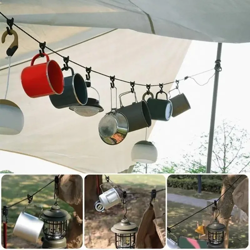 JY-F01 5m Outdoor Portable Clothesline 8 Hooks Camping Tarp Windproof Multi-Function Hanging Cord