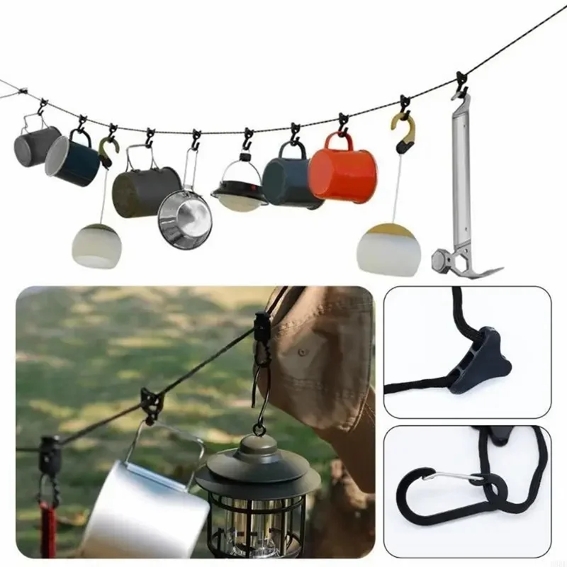 JY-F01 5m Outdoor Portable Clothesline 8 Hooks Camping Tarp Windproof Multi-Function Hanging Cord