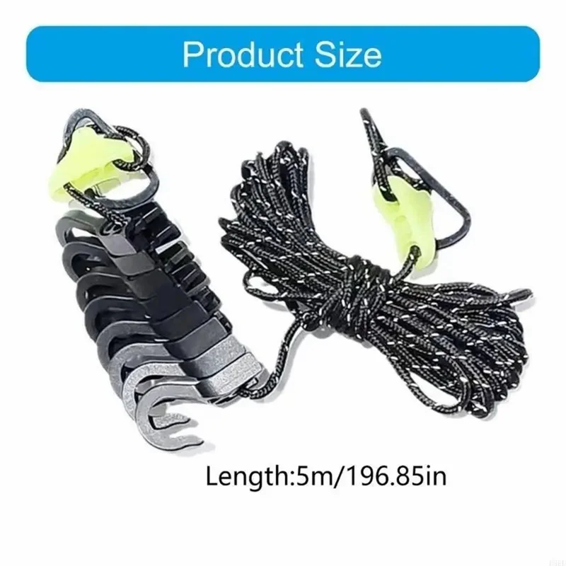JY-F01 5m Outdoor Portable Clothesline 8 Hooks Camping Tarp Windproof Multi-Function Hanging Cord