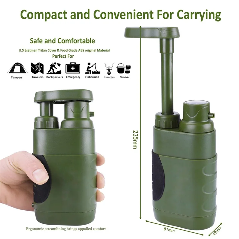K8617 Portable Outdoor Water Filter Straw Survival Emergency Camping Hiking Water Ultra Filtration Tool (BPA Free, No FDA) - Army Green
