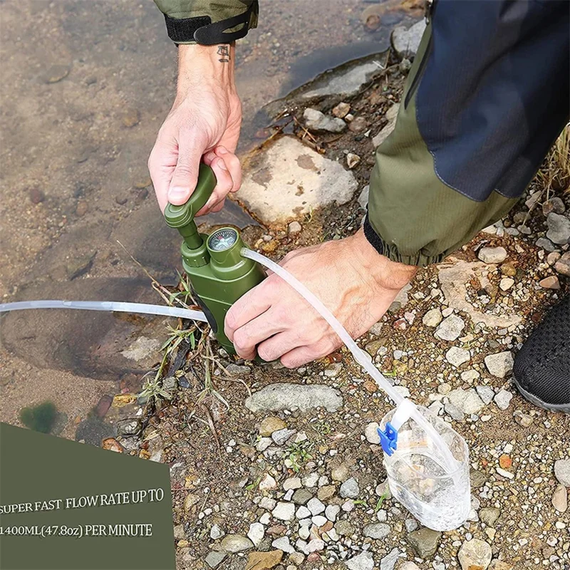 K8617 Portable Outdoor Water Filter Straw Survival Emergency Camping Hiking Water Ultra Filtration Tool (BPA Free, No FDA) - Army Green