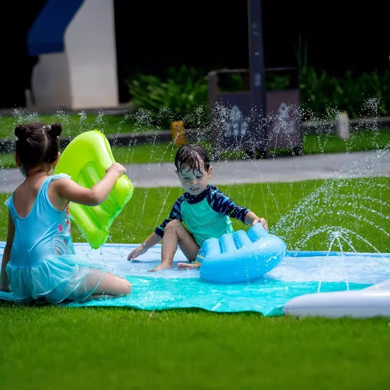 550cm Outdoor Inflatable Water Slide PVC Lawn Slip Interactive Aqua Glide Whale Shaped Waterslide Toy